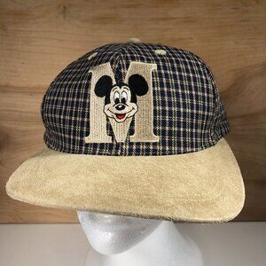 Disney Mickey Mouse Goofy Hat Co Snapback Blue Tan Plaid Suede Bill Vintage 90's